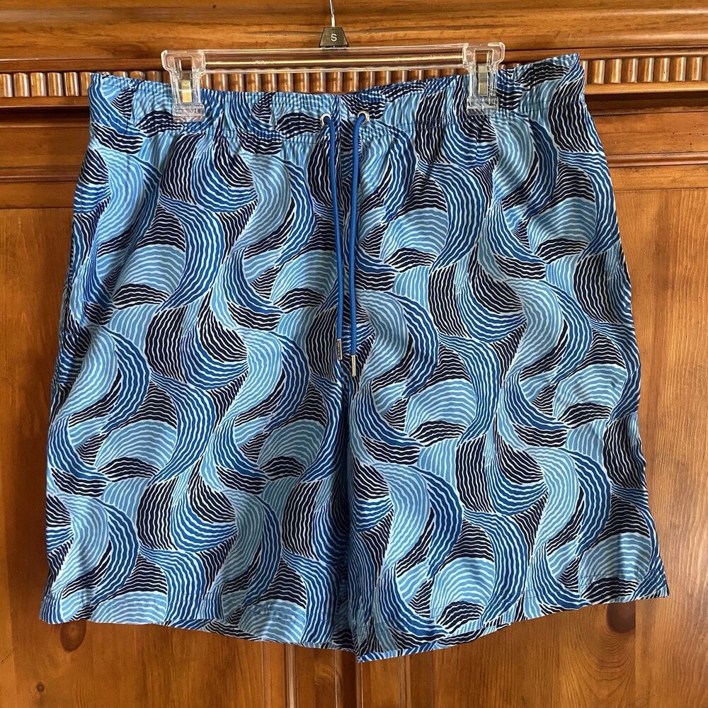 Lands End Men’s 8" Swim Shorts Trunks Sz Large 36-38 Blue Swirls Tropical Beach